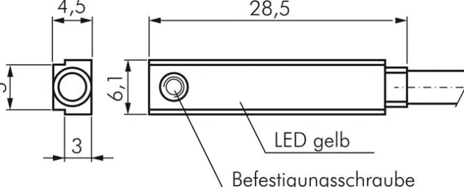 T-Nut (5mm) Zylinderschalter, 2-Leiter-Reed-Sensor, gelbe LED Typ ZSA 12-M8