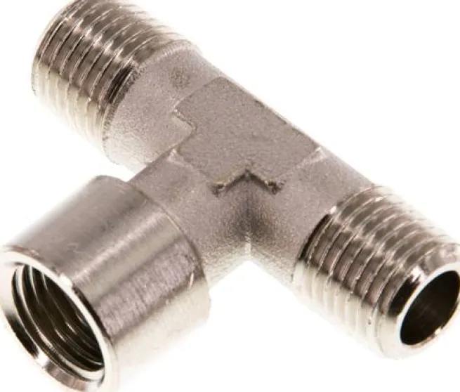 T-Stück R 1/4" (AG)-G 1/4" (IG), Messing vernickelt