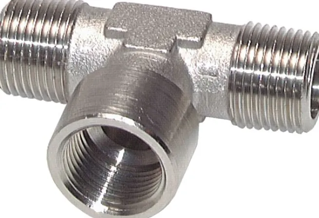 T-Stück R 1/4" (AG)-G 1/4" (IG), Messing vernickelt