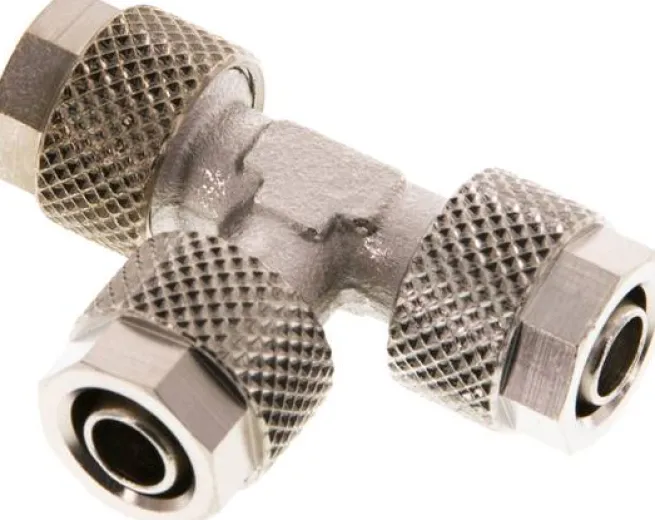 T-Verschraubung 8x6 / 8x6mm, Messing vernickelt