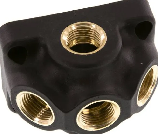 Wanddose (Luftweiche) G 1/2"-3 x G 1/2", Endverteilerdose ohne Durchgangsgewinde