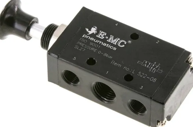 5/2-Wege Axial-Handhebelventil, Raste, G 1/4" (Abluft G 1/8")
