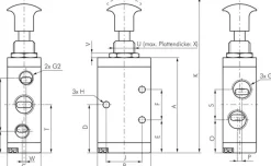 5/2-Wege Axial-Handhebelventil, Raste, G 1/4
