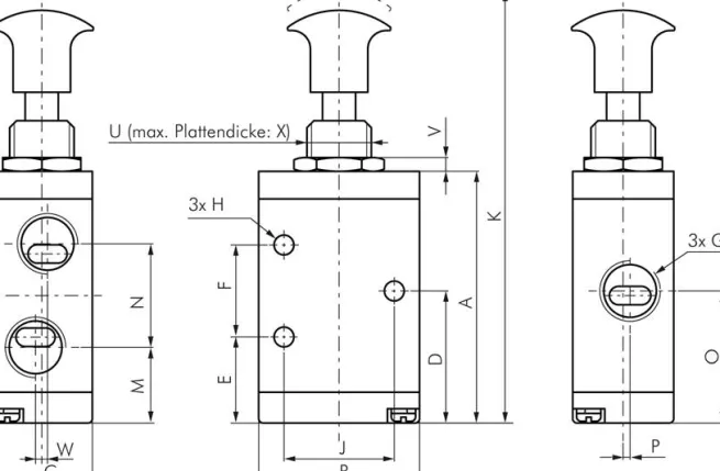 3/2-Wege Axial-Handhebelventil, Raste, G 1/8"