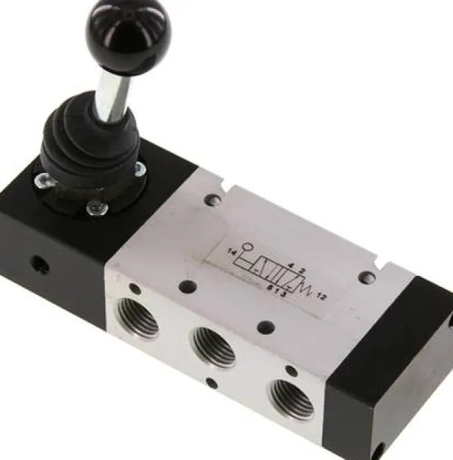 5/2-Wege Handhebelventil, Federrückstellung, G 1/4", -0,95 bis 10 bar