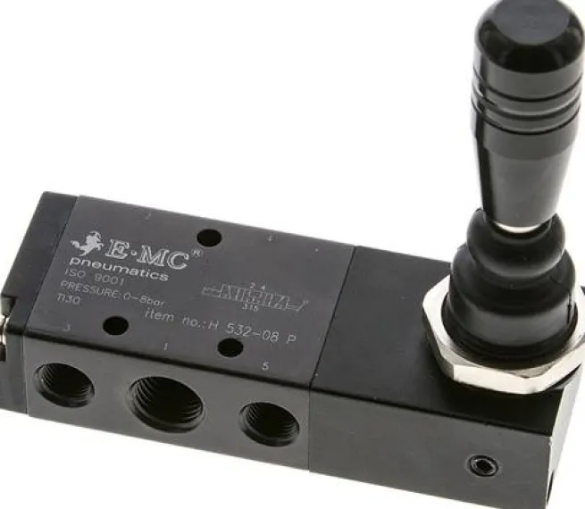 5/3-Wege Handhebelventil, G 1/4" (Abluft G 1/8"), Mittelstellung belüftet, Raste