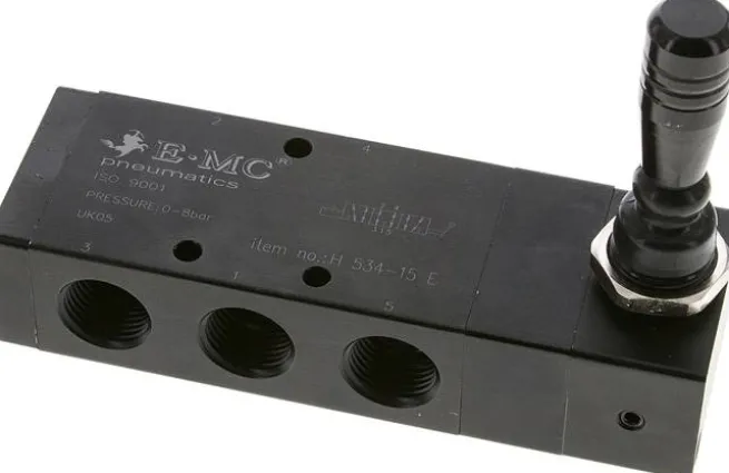 5/3-Wege Handhebelventil, G 1/2", Mittelstellung entlüftet, Raste