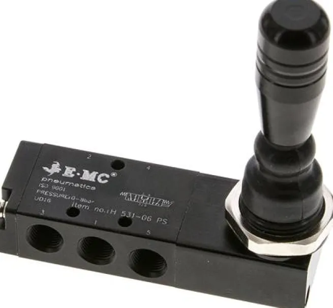 5/3-Wege Handhebelventil, G 1/8", Mittelstellung belüftet, Federrückstellung