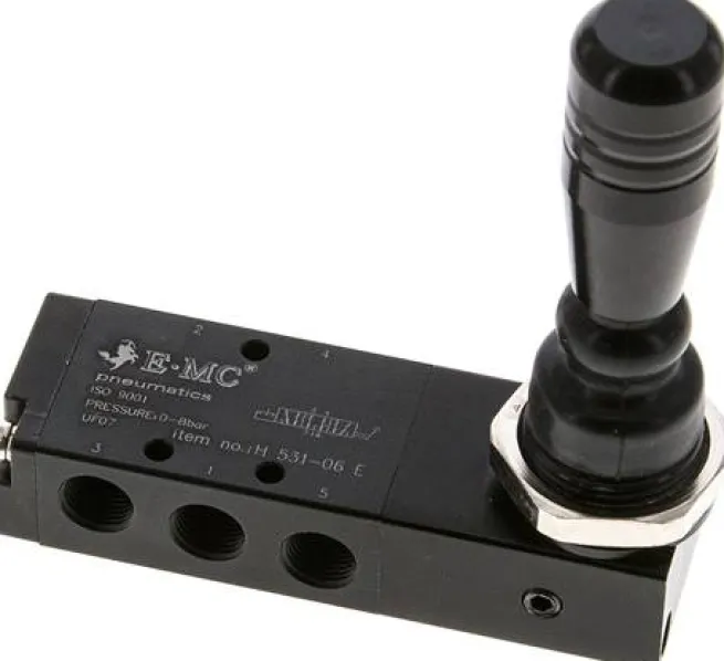 5/3-Wege Handhebelventil, G 1/8", Mittelstellung entlüftet, Raste