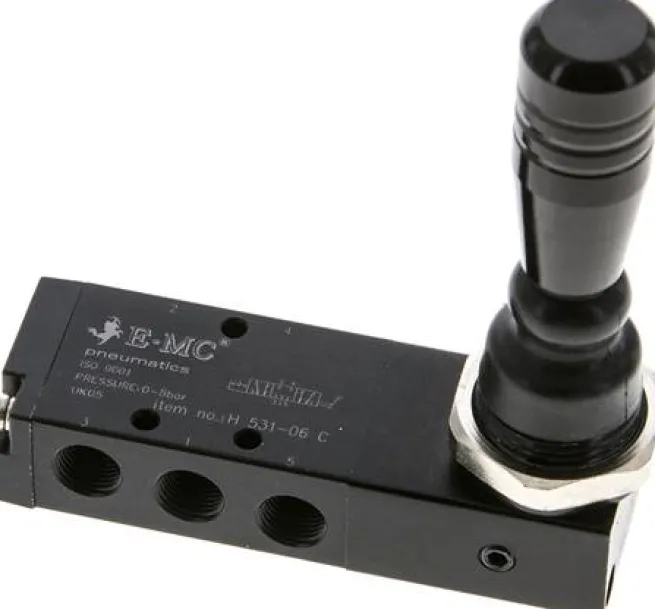 5/3-Wege Handhebelventil, G 1/8", Mittelstellung geschlossen, Raste