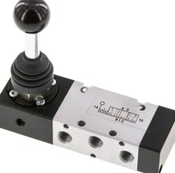 5/3-Wege Handhebelventil, G 1/8", Mittelstellung entlüftet, Raste, -0,95 bis 10 bar