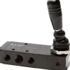 5/3-Wege Handhebelventil, G 1/4", Mittelstellung geschlossen, Federrückstellung, H 532-08 CS