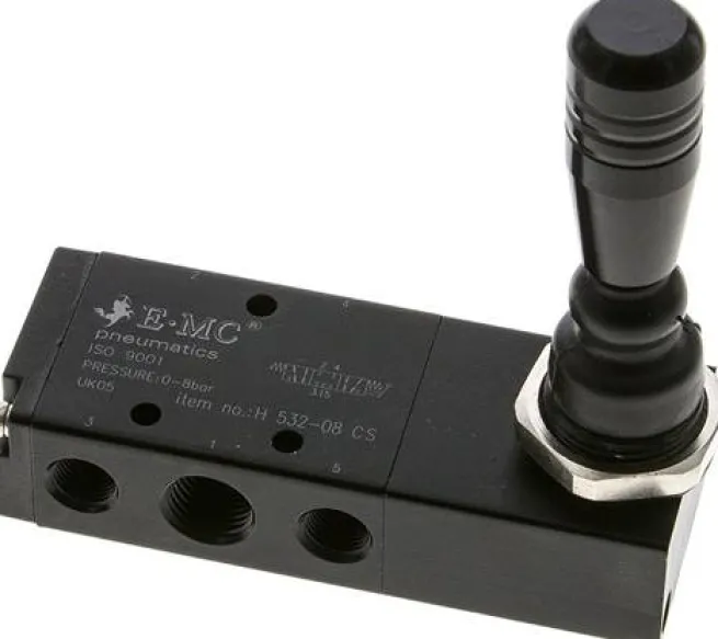 5/3-Wege Handhebelventil, G 1/4", Mittelstellung geschlossen, Federrückstellung, H 532-08 CS