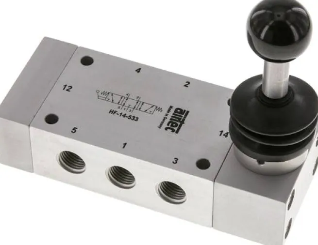 5/3-Wege Handhebelventil, Mittelstellung entlüftet, Raste, G 1/4"