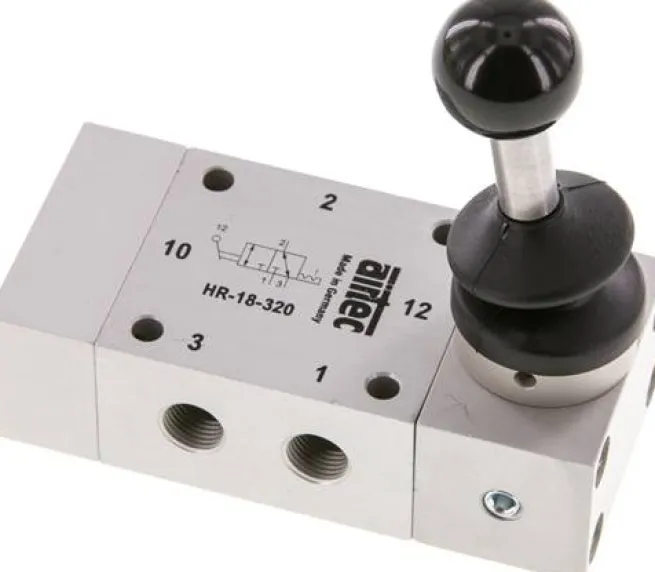 3/2-Wege Handhebelventil, Raste, G 1/8", Handhebel: Edelstahl