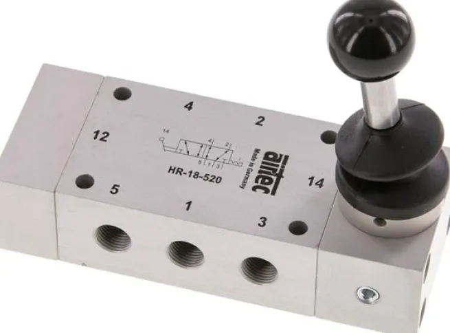 5/2-Wege Handhebelventil, Raste, G 1/8", Handhebel: Edelstahl