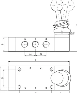 5/2-Wege Handhebelventil, Raste, G 1/4"
