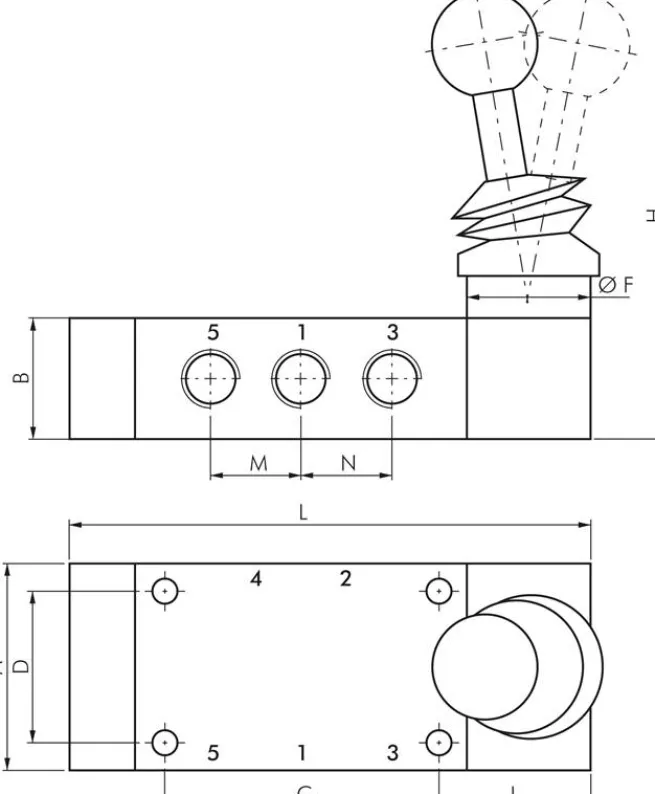 5/2-Wege Handhebelventil, Raste, G 1/4"