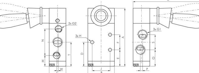 5/2-Wege Handhebelventil, Raste, G 1/2"