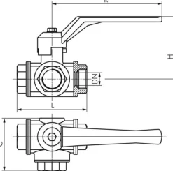 3-Wege Kugelhahn, Messing, L-Bohrung, G 1/2", -0,9 bis 50bar