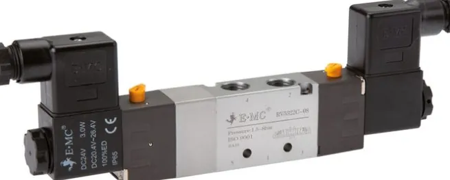 5/3-Wege Magnetventil, G 1/4" (Abluft G 1/8"), Mittelstellung geschlossen, 24 V=, Ecoline