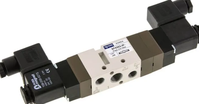 5/3-Wege Magnetventil, G 1/4" (Abluft G 1/8"), Mittelstellung geschlossen, 24 V=