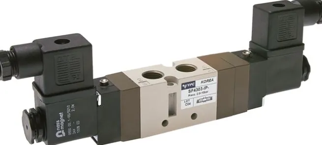 5/3-Wege Magnetventil, G 1/4" (Abluft G 1/8"), Mittelstellung geschlossen, 24 V=