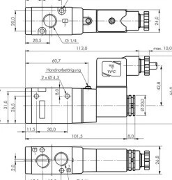 3/2-Wege Magnetventil, G 1/4", Federrückstellung (NC), 230 V AC, Pilot aus Polyamid
