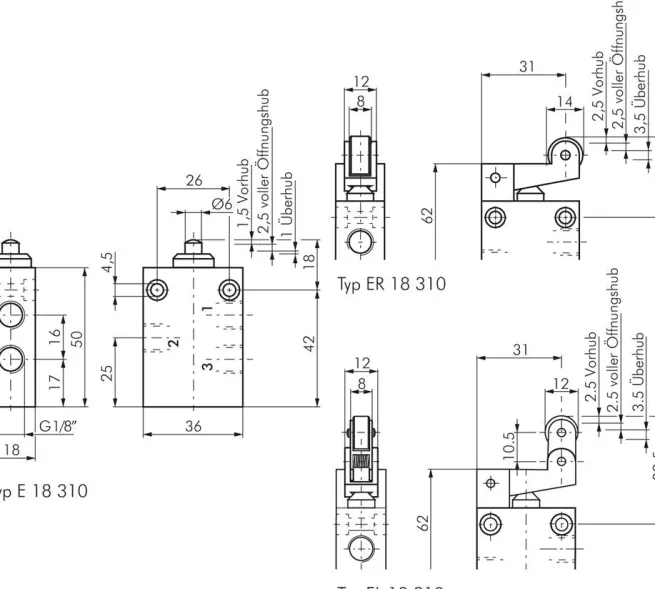 3/2-Wege (NC/NO) Endschalter mit Nocke, G 1/8"