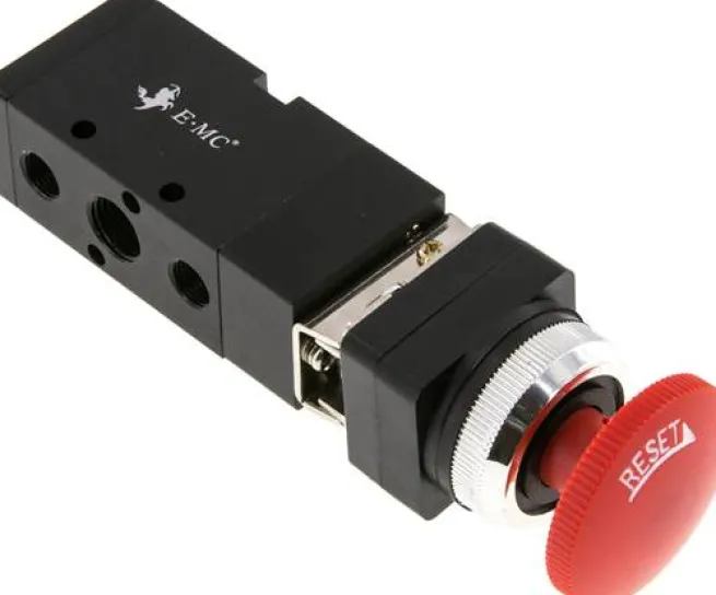 5/2-Wege Not-Aus-Taster-Ventil, rot, G 1/4" (Abluft G 1/8")