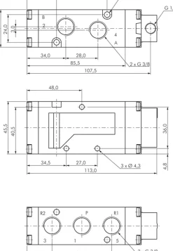5/2-Wege Pneumatikventil, G 3/8" (Pilot G 1/8"), Federrückstellung