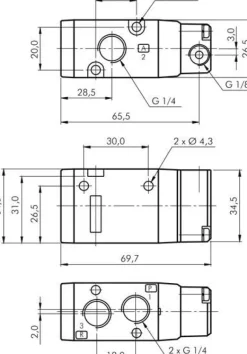 3/2-Wege Pneumatikventil, G 1/4" (Pilot G 1/8"), Federrückstellung (NC)
