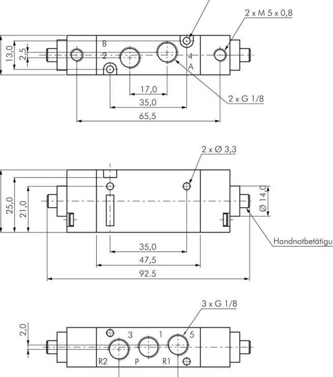 5/2-Wege Pneumatikventil, G 1/8" (Pilot M5), Impulsventil