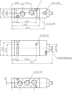 5/2-Wege Pneumatikventil, G 1/8" (Pilot M5), Federrückstellung