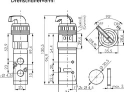 5/2-Wege Ventil G 1/4" (Abluft G 1/8"), Drehschalter schwarz