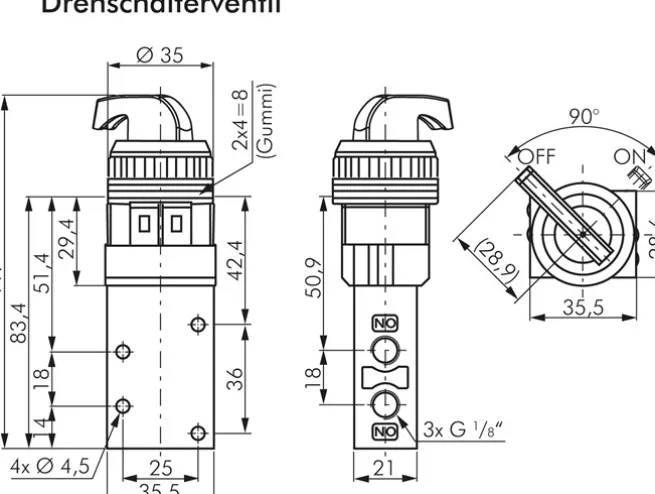 3/2-Wege Ventil G 1/8", Drehschalter schwarz