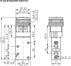 3/2-Wege Ventil G 1/8", Drucktaster rot