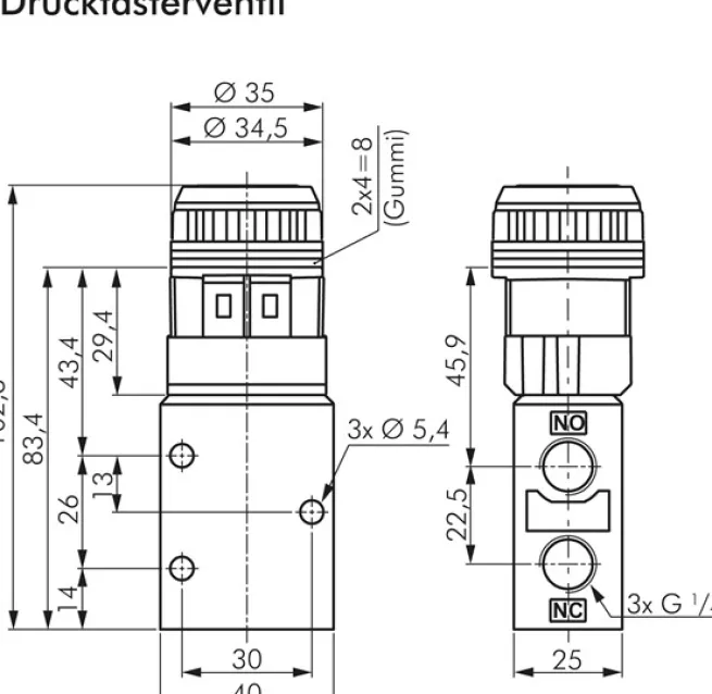 3/2-Wege Ventil G 1/4", Drucktaster schwarz