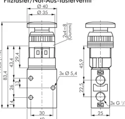 3/2-Wege Ventil G 1/4", Not-Aus-Taster rot
