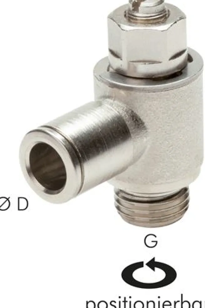 Winkel-Drosselrückschlagventil G 1/4"-8mm,abluftregelnd (Standard), Messing