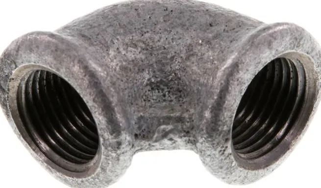 90°-Winkel Rp 1/2"-Rp 1/2", Temperguss verzinkt