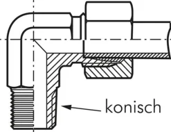 Winkel-Schneidringverschraub. M 12x1,5 (konisch)-8 L (M14x1,5), Stahl verzinkt