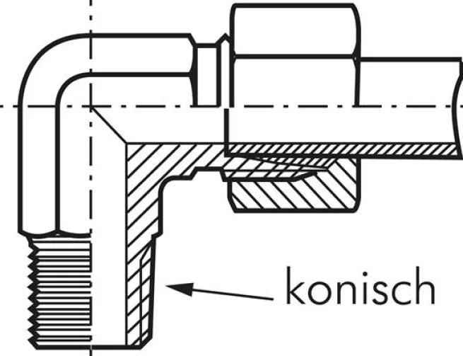Winkel-Schneidringverschraub. M 12x1,5 (konisch)-8 L (M14x1,5), Stahl verzinkt