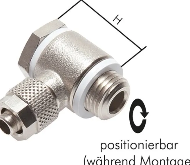 Winkel-Verschraubung G 1/4"-8x6mm, Messing vernickelt, Hohlschraube