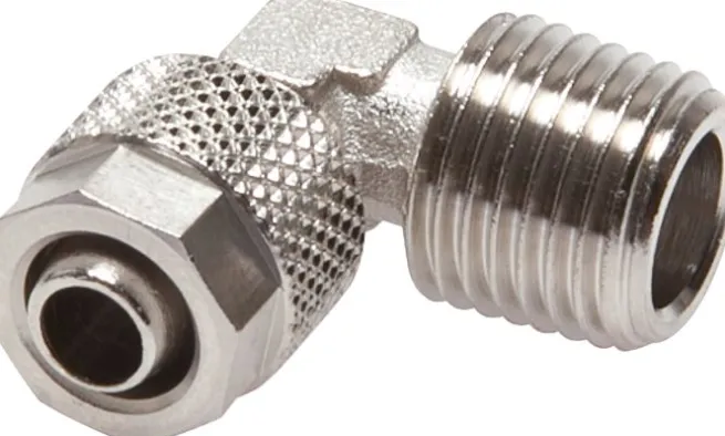 Winkel-Verschraubung R 1/8"-8x6mm, Messing vernickelt